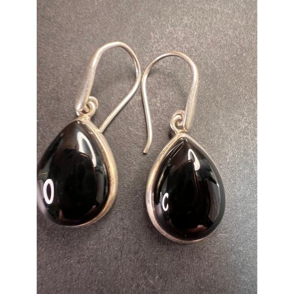 NEW Black onyx sterling silver teardrop earrings 7.49 grams - Picture 3 of 12